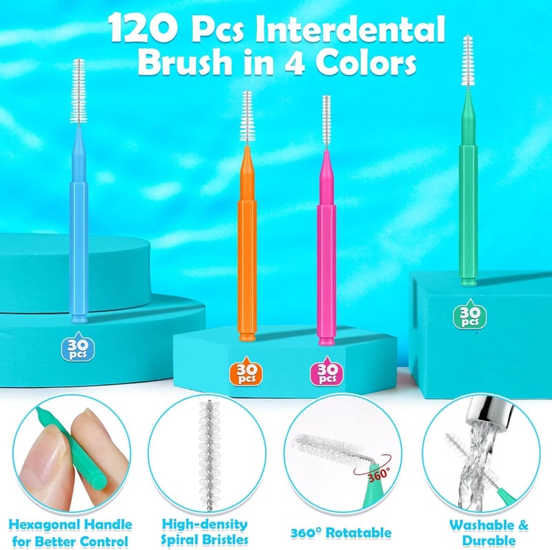 Modacraft 120Pcs Interdental Brush 4 Sizes Braces Brush Toothpicks with Soft Bristles 360° Bendable Floss Heads Dental Brushes Between Teeth Gum Braces Cleaning Kit Oral Tooth Cleaning Tool - Image 4