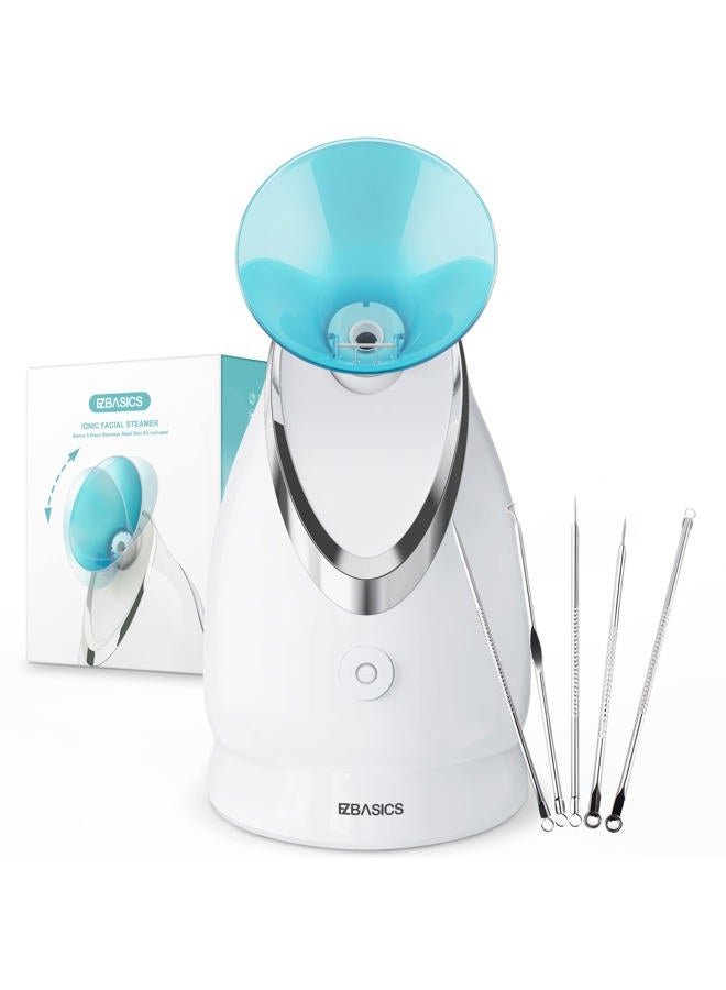 EZBASICS Facial Steamer-Nano Ionic Face Steamer for Home Facial, Unclogs Pores, Warm Mist Humidifier Atomizer, Humidifier Moisturizing Face Spa Steamer, Bonus Stainless Steel Skin Kit(Blue) - Image 1