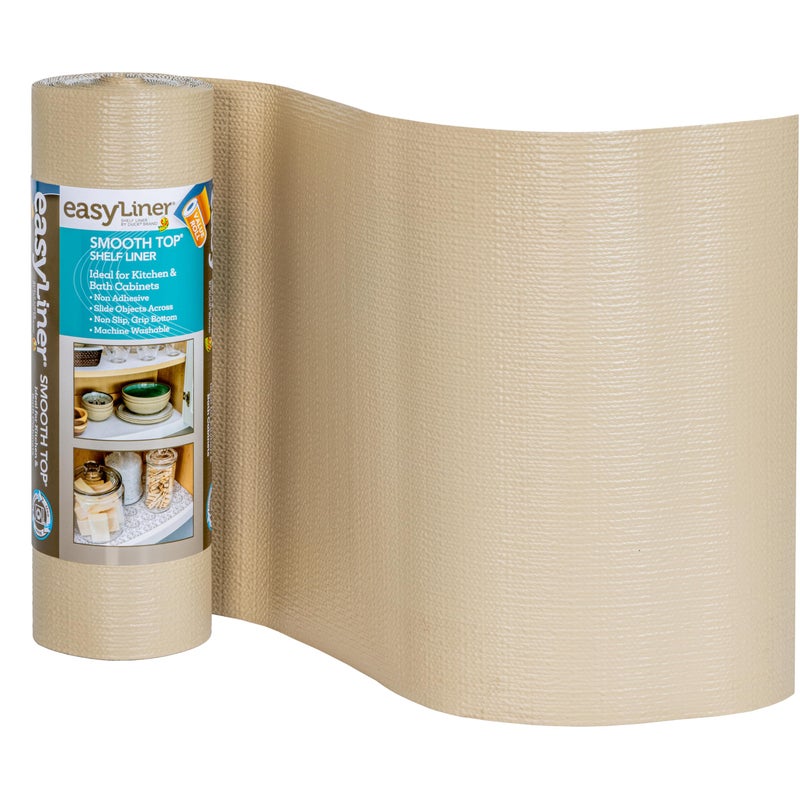 Smooth Top EasyLiner for Cabinets  Drawers  Easy to Install  Cut to Fit  Shelf Paper  Drawer Liner Non Adhesive  Non Slip Shelf Liner for Kitchen  Pantry  12in x 24ft  Beige