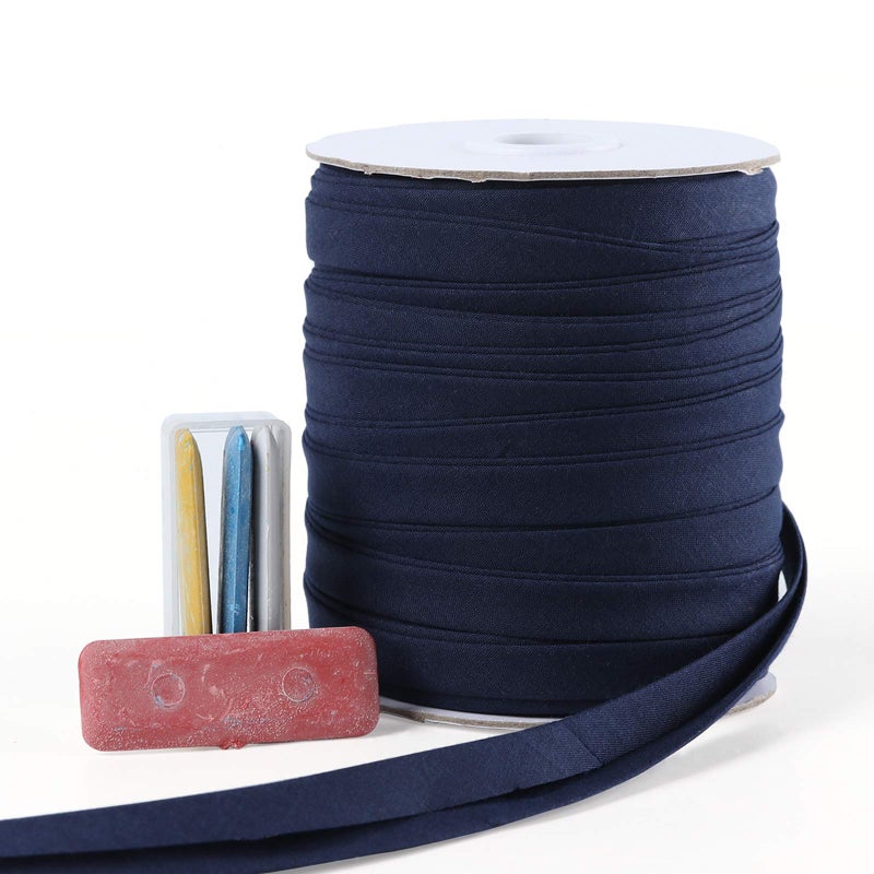 A ANYSSI Bias Tape Double Fold 12 inch Double Fold Bias Binding Tape 55 Yards Navy Blue and 4 Pieces Sewing Fabric Chalks for Crafts Sewing Seaming Hemming Piping Quilting 