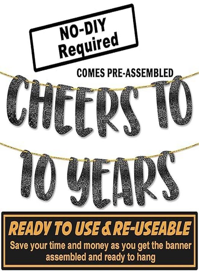 TrifleArte Cheers to 10 Years Banner | 10th Birthday Party Black Glitter Banner | Party Decorations and Supplies | Wedding Anniversary Decorations | Pre-Strung | No DIY Required - Image 3