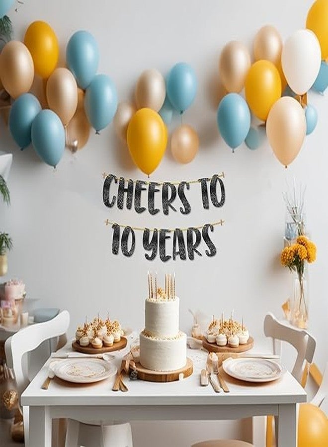 TrifleArte Cheers to 10 Years Banner | 10th Birthday Party Black Glitter Banner | Party Decorations and Supplies | Wedding Anniversary Decorations | Pre-Strung | No DIY Required - Image 5