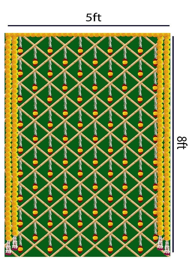 Dhara Creation Green Bamboo Flower Wedding Backdrop Polyester Fabric for Ganesh Chaturthi, Satyanarayan Pooja, Annaprassana (Aritaku) Washable Fabric - Image 2