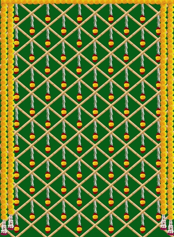 Dhara Creation Green Bamboo Flower Wedding Backdrop Polyester Fabric for Ganesh Chaturthi, Satyanarayan Pooja, Annaprassana (Aritaku) Washable Fabric - Image 4