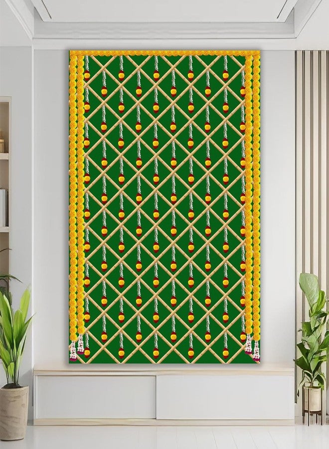 Dhara Creation Green Bamboo Flower Wedding Backdrop Polyester Fabric for Ganesh Chaturthi, Satyanarayan Pooja, Annaprassana (Aritaku) Washable Fabric - Image 1