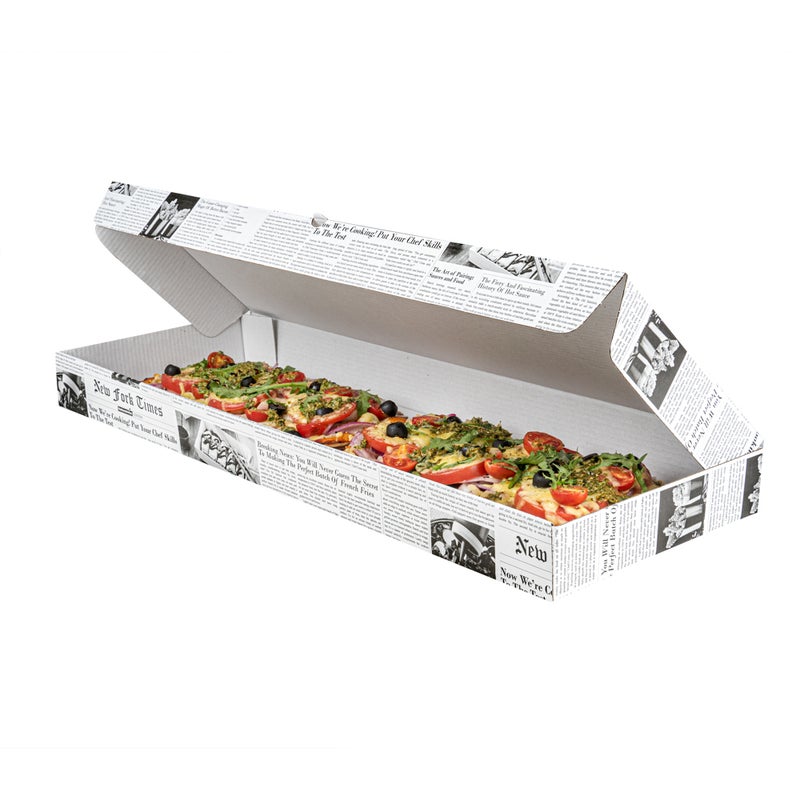 Restaurantware Restaurantware-Eco Pie 24 x 12 x 2 Inch Flatbread Takeaway Boxes, 50 Sturdy Corrugated Pizza Boxes - E-Flute Design, Tab-lock System, Newsprint Paper Pizza Boxes, Disposable, For Flatbreads  - Image 2