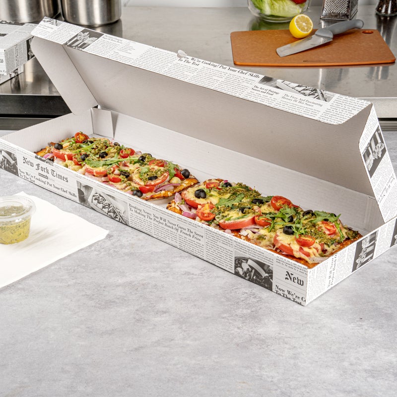 Restaurantware Restaurantware-Eco Pie 24 x 12 x 2 Inch Flatbread Takeaway Boxes, 50 Sturdy Corrugated Pizza Boxes - E-Flute Design, Tab-lock System, Newsprint Paper Pizza Boxes, Disposable, For Flatbreads  - Image 3