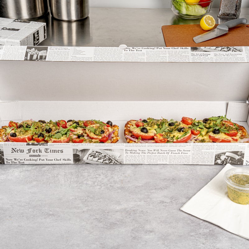 Restaurantware Restaurantware-Eco Pie 24 x 12 x 2 Inch Flatbread Takeaway Boxes, 50 Sturdy Corrugated Pizza Boxes - E-Flute Design, Tab-lock System, Newsprint Paper Pizza Boxes, Disposable, For Flatbreads  - Image 4