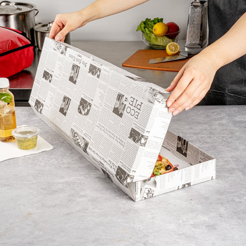 Restaurantware Restaurantware-Eco Pie 24 x 12 x 2 Inch Flatbread Takeaway Boxes, 50 Sturdy Corrugated Pizza Boxes - E-Flute Design, Tab-lock System, Newsprint Paper Pizza Boxes, Disposable, For Flatbreads  - Image 5