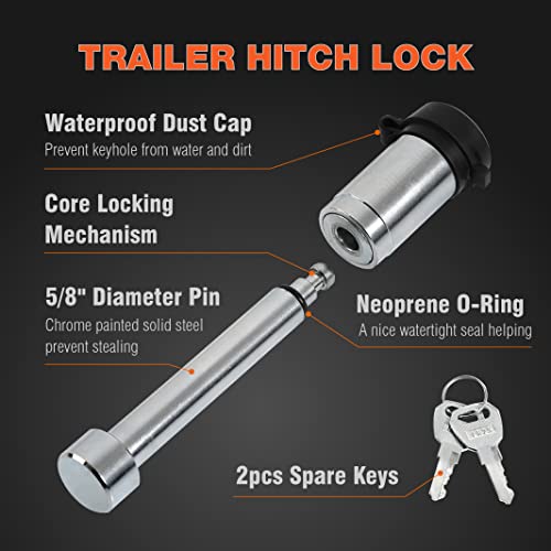 BIG RED 2 Pack 5/8" Diameter Trailer Hitch Lock Pin with Keys for Class III IV 2" and 2-1/2" Receiver, ATRMT8026R - Image 2