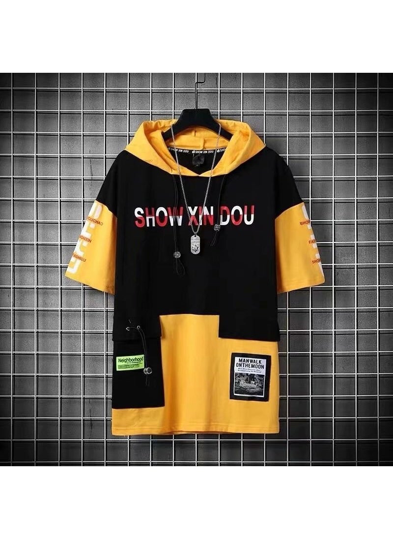 1 x 5 pcs Loose Mens Short Sleeve T-Shirt Korean Style Summer Casual Sweatshirt with Hood Half Sleeve Student Fashion Hip Hop Couple Top Yellow - pzsku/ZF991E2179523EFB11E90Z/45/_/1741690064/bad37175-7a0f-4bf8-8a80-d05bcb13b042