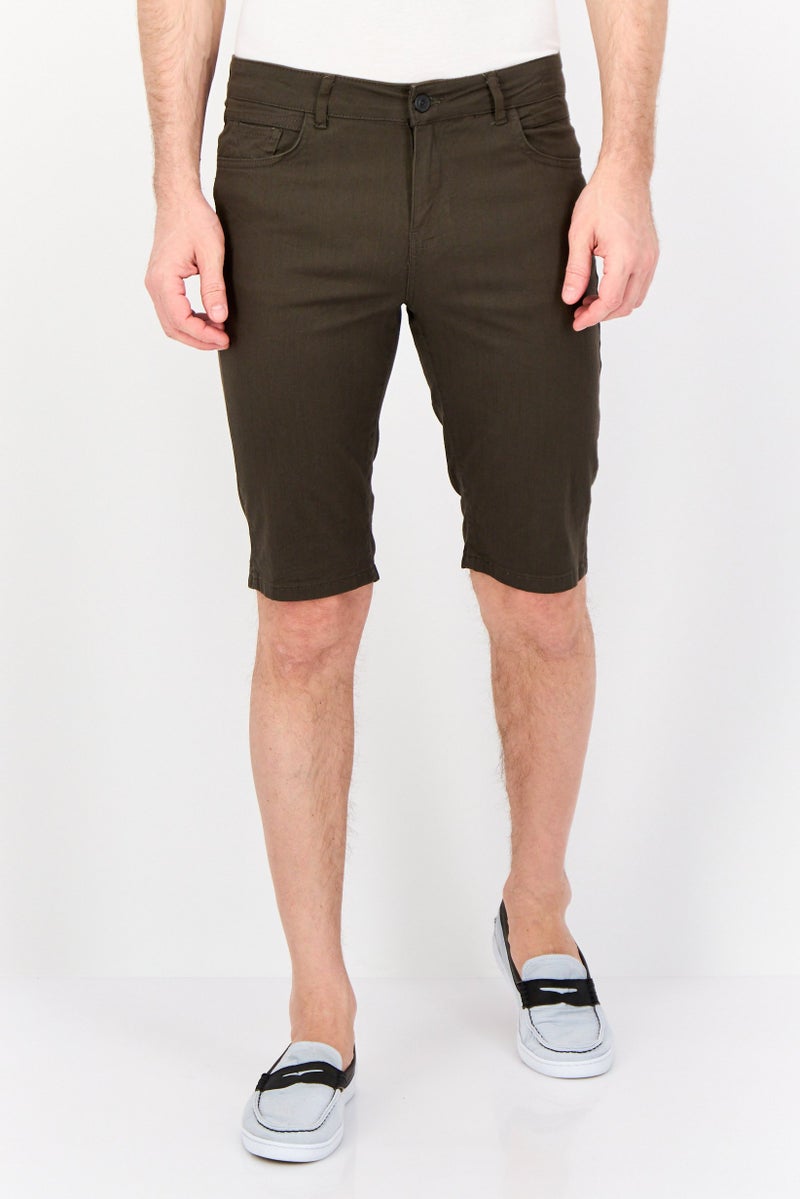 DeFacto Men Solid Chino Shorts, Dark Khaki - Image 1