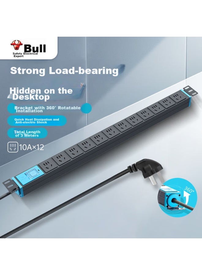 Bull Pdu Desktop Gaming Cabinet Power Strip/extension Cord/power Bar/power Strip/power Board/extension Board, 12 Outlets With Master Switch, 3 Meters Long, Gne-10c0 - Image 1