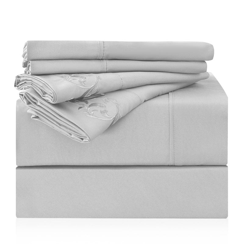 LONAVA California King Size Sheet Set - 6 Piece Hotel Luxury Wrinkle-Free Microfiber Sheet  Oeko-TEX Certified  Breathable & Elastic  16"" Deep Pockets  Light Gray - Image 1