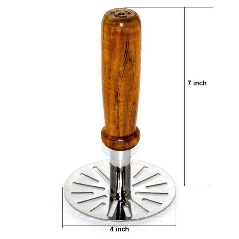 Hilosofy Hilosofy Stainless Steel Potato Crusher Vegetable Smasher Pav Bhaji Masher with Wooden Handle for Effortless Kitchen Uses Pack of 1 Assorted  - Image 5