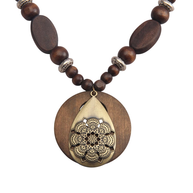 Bjesinmo Wooden Necklaces for Women Boho Long Vintage Beaded Necklace Bohemian Pendant Wooded Jewelry - Image 1