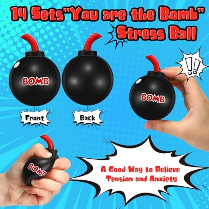 PullCrease 12 Set You are The Bomb Stress Toy with Cards Funny Stress Balls Squeezable Foam Stress Balls Fake Bomb Toy Gag Gifts for Office School Boys Girls Teens Adults Anxiety Stress Relief - Image 3