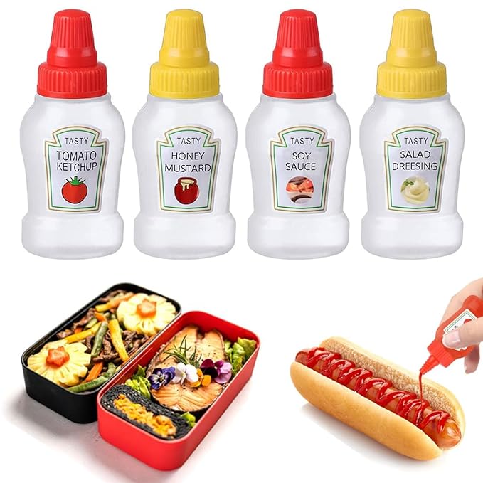 CLICKSWIFT زجاجات ضغط صغيرة 25 مل من كليك سويفت 2 قطعة مع غطاء لولبي للكاتشب/العسل/صلصة السلطة/صلصة الصويا حاويات تخزين محمولة متعددة الألوان للمكتب والمدرسة - Image 2