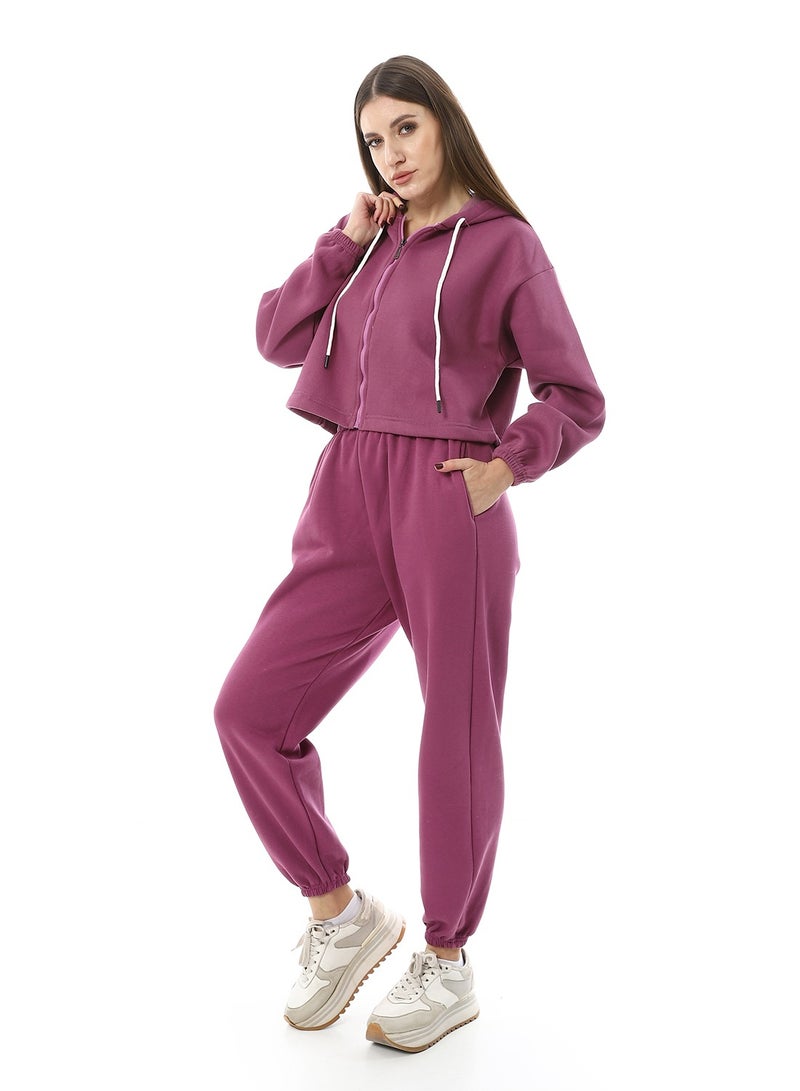 Andora Comfy Plain Zipped Tracksuit Set_Pastel Pink - Image 2