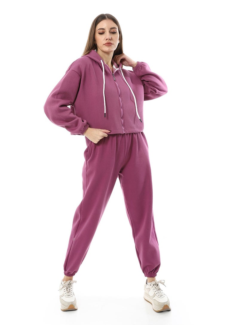 Andora Comfy Plain Zipped Tracksuit Set_Pastel Pink - Image 3