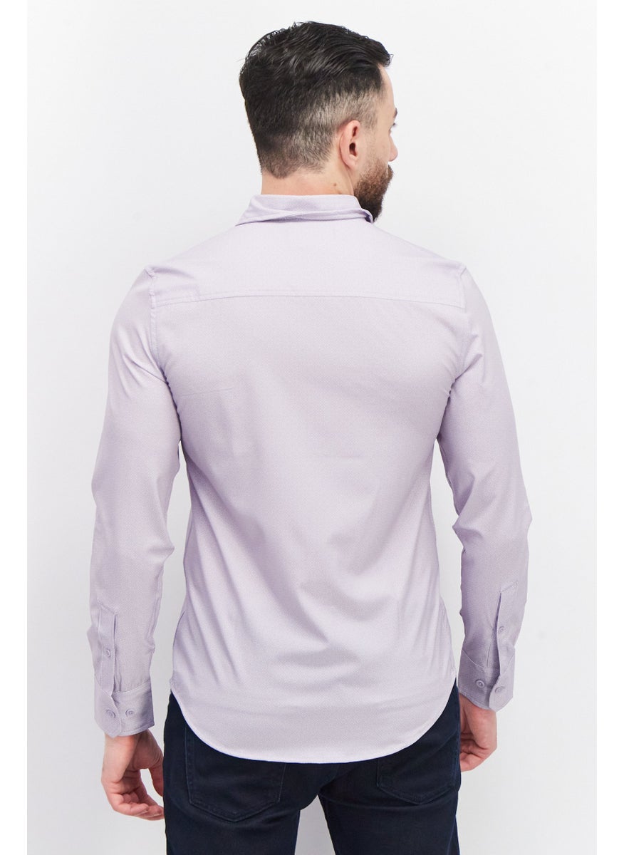 Kenneth Cole - Men Regular Fit Plain Long Sleeve Casual Shirt, Lavender - Image 1