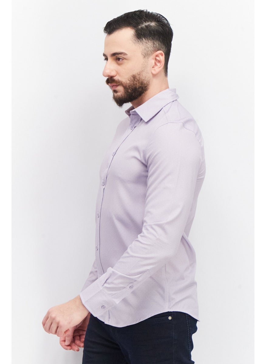 Kenneth Cole - Men Regular Fit Plain Long Sleeve Casual Shirt, Lavender - Image 1