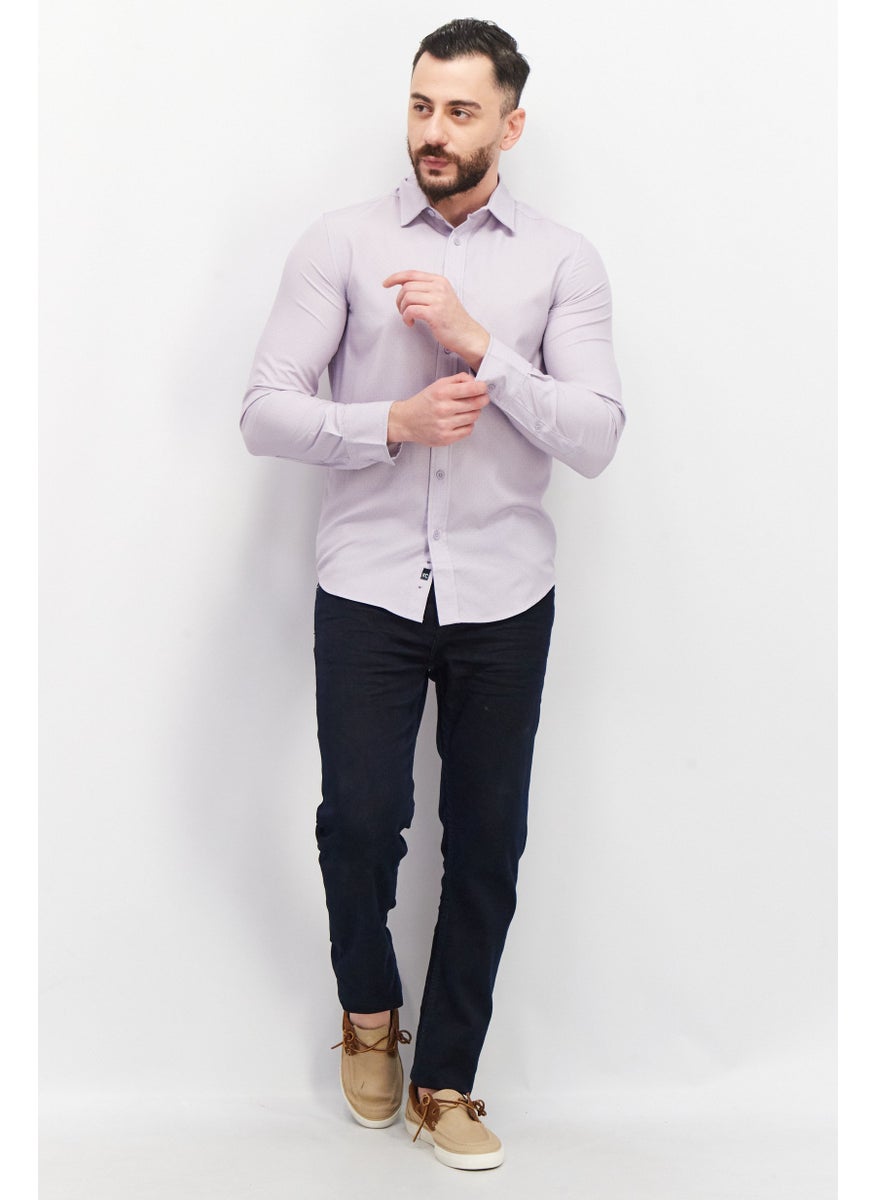Kenneth Cole - Men Regular Fit Plain Long Sleeve Casual Shirt, Lavender - Image 1
