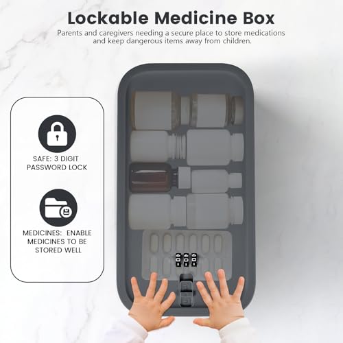 Seggmntree Small Lock Box,Lockable Storage Box with Combination Code for Medication Safe, Medicine Lock Box for Pills/First Aid Kits/Food/Snack Phone Jail,Locked Container for Home/Fridge/Office/School(Grey) - Image 3