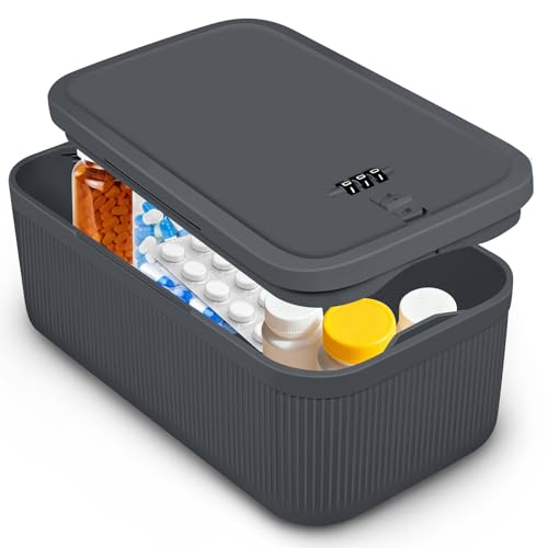 Seggmntree Small Lock Box,Lockable Storage Box with Combination Code for Medication Safe, Medicine Lock Box for Pills/First Aid Kits/Food/Snack Phone Jail,Locked Container for Home/Fridge/Office/Schoo