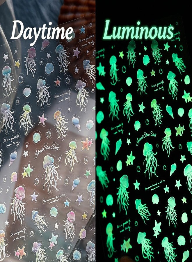 FDSQHSA 1 Sheets Summer Ocean Nail Stickers for Nail Art Self-Adhesive Jellyfish Nail Art Stickers Starfish Conch Shell Nail Decals Beach Nail Design Stickers for Women DIY Nail Decorations - Image 2