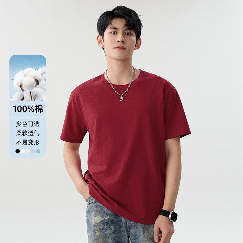 College style summer new heavy cotton short-sleeved t-shirt for male and female students, loose round-neck versatile top for couples - Image 5