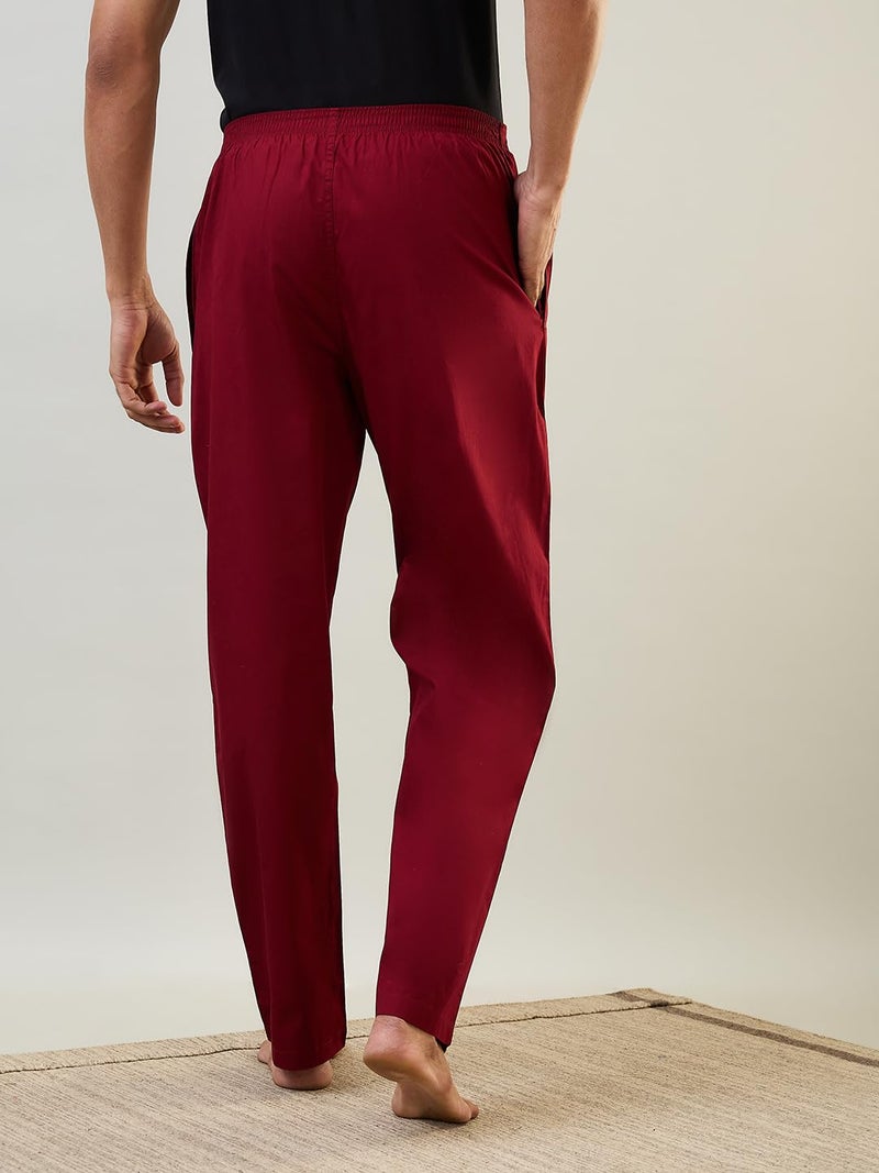 Raymond SleepZ Men Regular Fit Solid Pattern Pure Cotton Pyjama Dark Maroon - Image 3