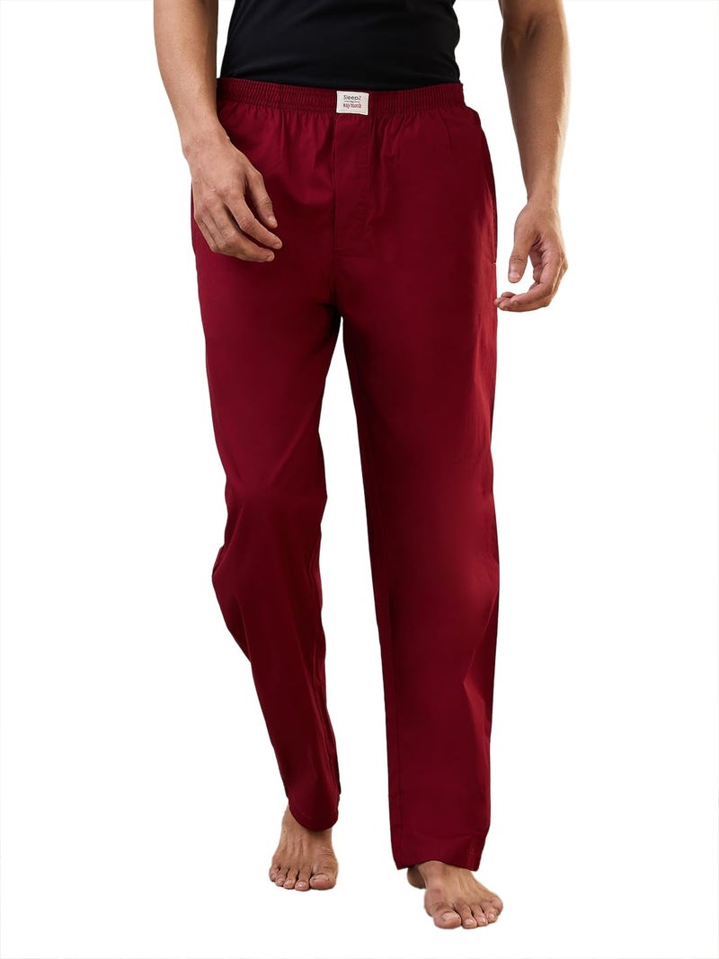 Raymond SleepZ Men Regular Fit Solid Pattern Pure Cotton Pyjama Dark Maroon - Image 1
