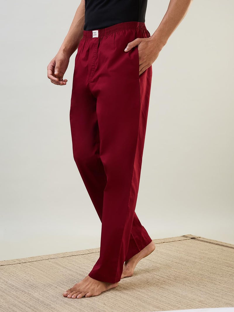 Raymond SleepZ Men Regular Fit Solid Pattern Pure Cotton Pyjama Dark Maroon - Image 2