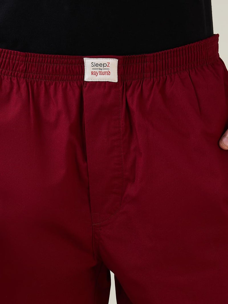 Raymond SleepZ Men Regular Fit Solid Pattern Pure Cotton Pyjama Dark Maroon - Image 5