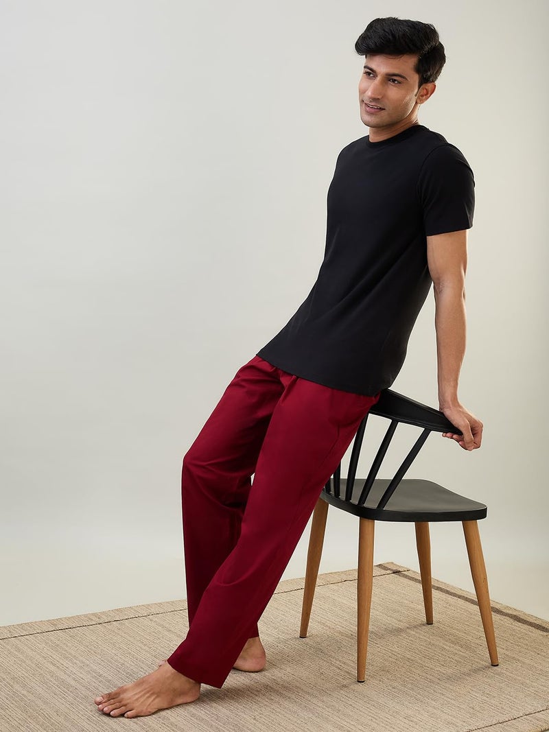Raymond SleepZ Men Regular Fit Solid Pattern Pure Cotton Pyjama Dark Maroon - Image 4