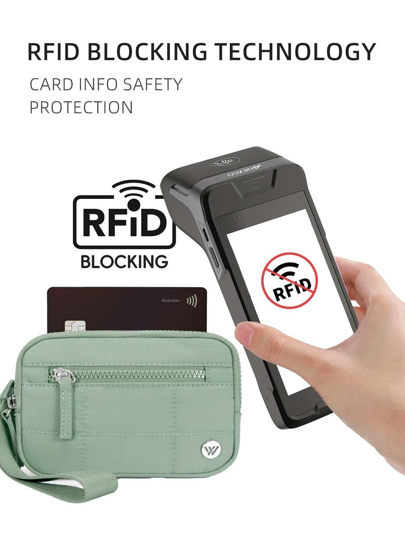WESTBRONCO Wristlet Wallets for Women Nylon Quilted RFID Wallet with 3 Zipper Purse for Travel Credit Card Holder Phone Organizer(Green) - Image 4