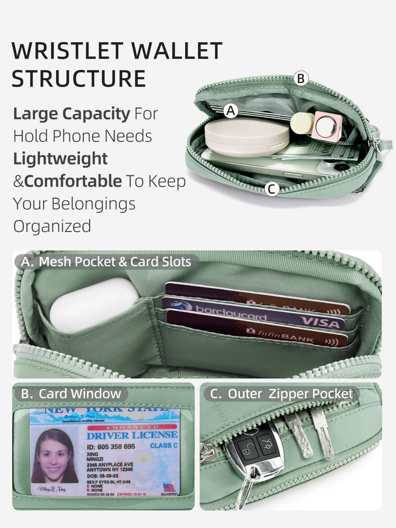 WESTBRONCO Wristlet Wallets for Women Nylon Quilted RFID Wallet with 3 Zipper Purse for Travel Credit Card Holder Phone Organizer(Green) - Image 3