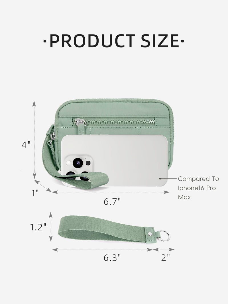 WESTBRONCO Wristlet Wallets for Women Nylon Quilted RFID Wallet with 3 Zipper Purse for Travel Credit Card Holder Phone Organizer(Green) - Image 2