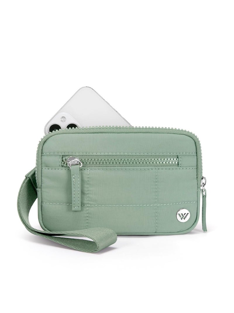 WESTBRONCO Wristlet Wallets for Women Nylon Quilted RFID Wallet with 3 Zipper Purse for Travel Credit Card Holder Phone Organizer(Green) - Image 1