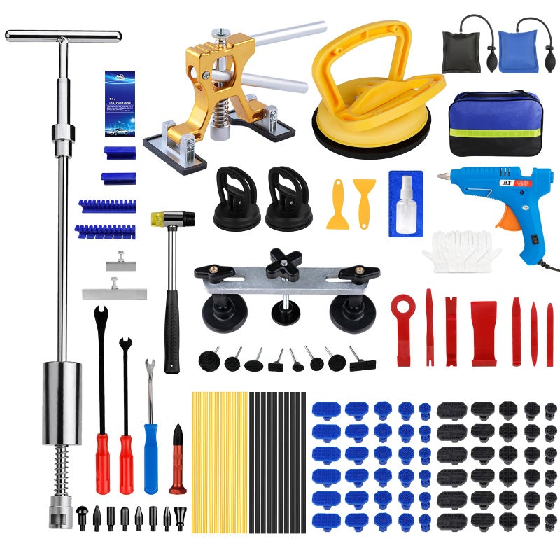 Bitlyle Dent Puller Hail Remover Kits129pc Professional Car Paintless Dent Removal ToolsSlide Hammer 2 in 1 TBar Adjustable Dent LifterBridge Puller for Auto Body SUV Dings Damage DIY Removal