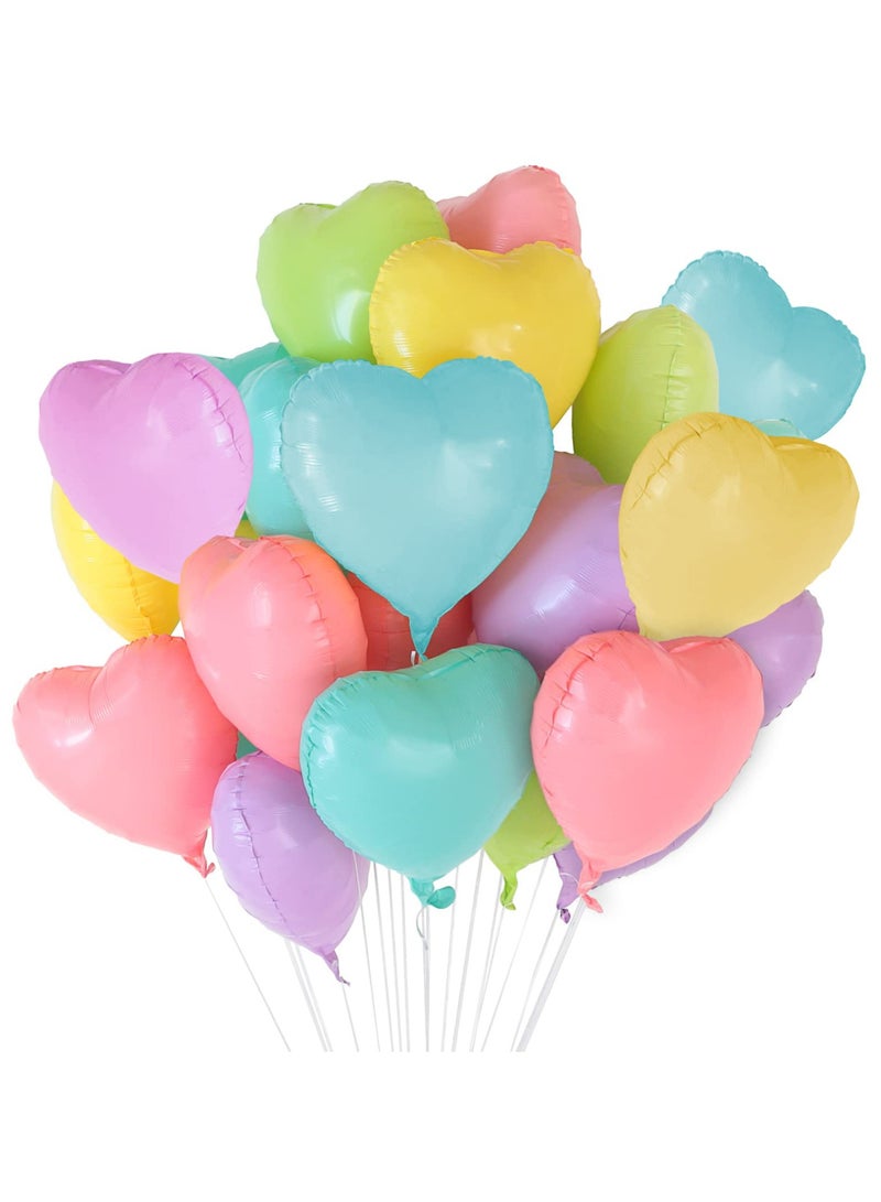 12 Colorful Heart Balloons with Ribbon, 18 inch, Aluminum Film Balloons, Baby Shower Decoration, Birthday, Party, Wedding, Graduation - Image 1