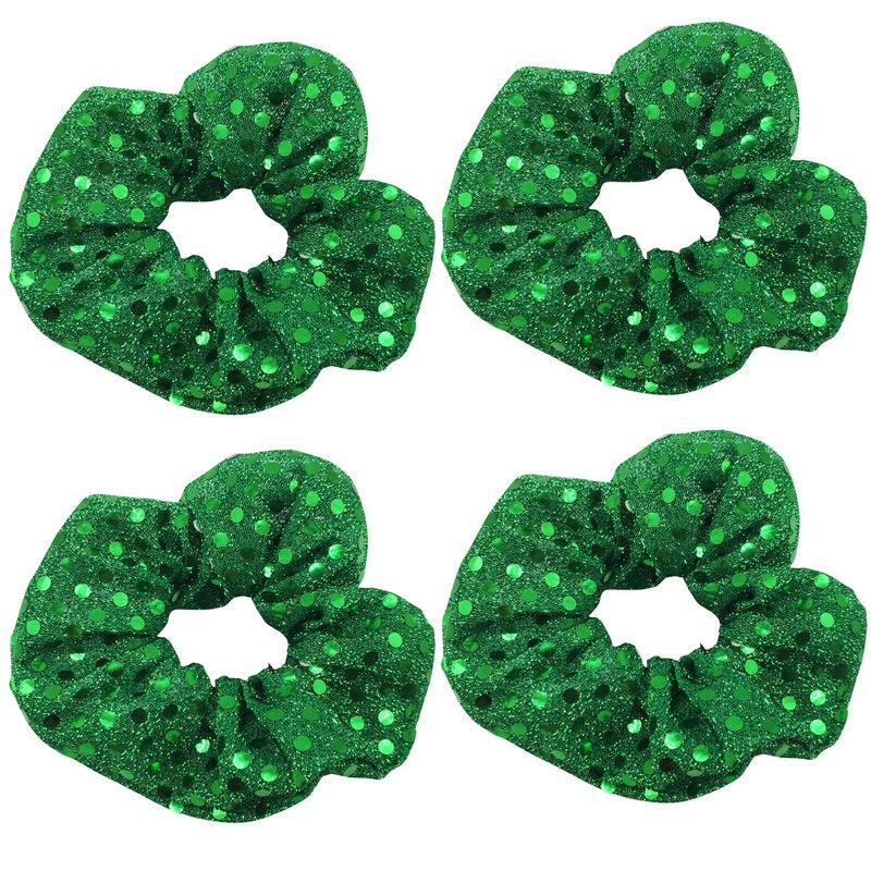 KINFENE 4 Pcs Sequins Christmas Hair Scrunchies Hair Bobbles Metallic Elastics Ponytail Holders Hair Wrist Ties Bands Cloth Scrunchies for Show Gym Dance Party Club Girl Green
