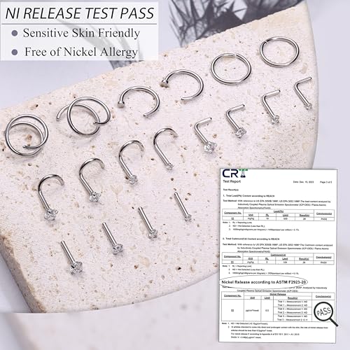 LOYALLOOK 18Pcs Nose Rings Studs 316L Surgical Steel Silver Nose Studs Double Hoop Nose Ring for Women Men 18G Silver Nose Rings Stud Hypoallergenic Nose/Body Piercing Jewelry 1.5mm 2mm 2.5mm 3mm CZ - Image 5
