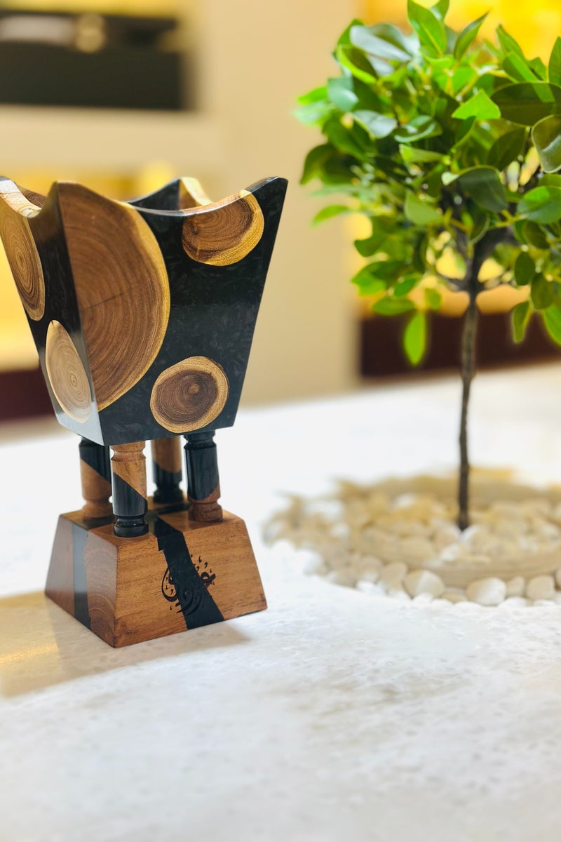 أودي "مبخرة فاخرة من العود الراتنجي والخشب الطبيعي – مبخرة يدوية سوداء بحجم 9 إنش للبخور والعود واللبان – مبخرة ديكورية راقية للمجالس، المنزل، المكتب والهدايا " - Image 2