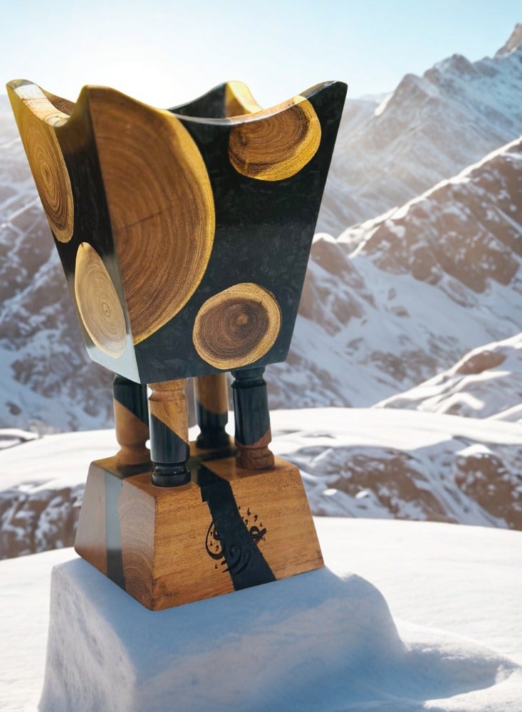 أودي "مبخرة فاخرة من العود الراتنجي والخشب الطبيعي – مبخرة يدوية سوداء بحجم 9 إنش للبخور والعود واللبان – مبخرة ديكورية راقية للمجالس، المنزل، المكتب والهدايا " - Image 4