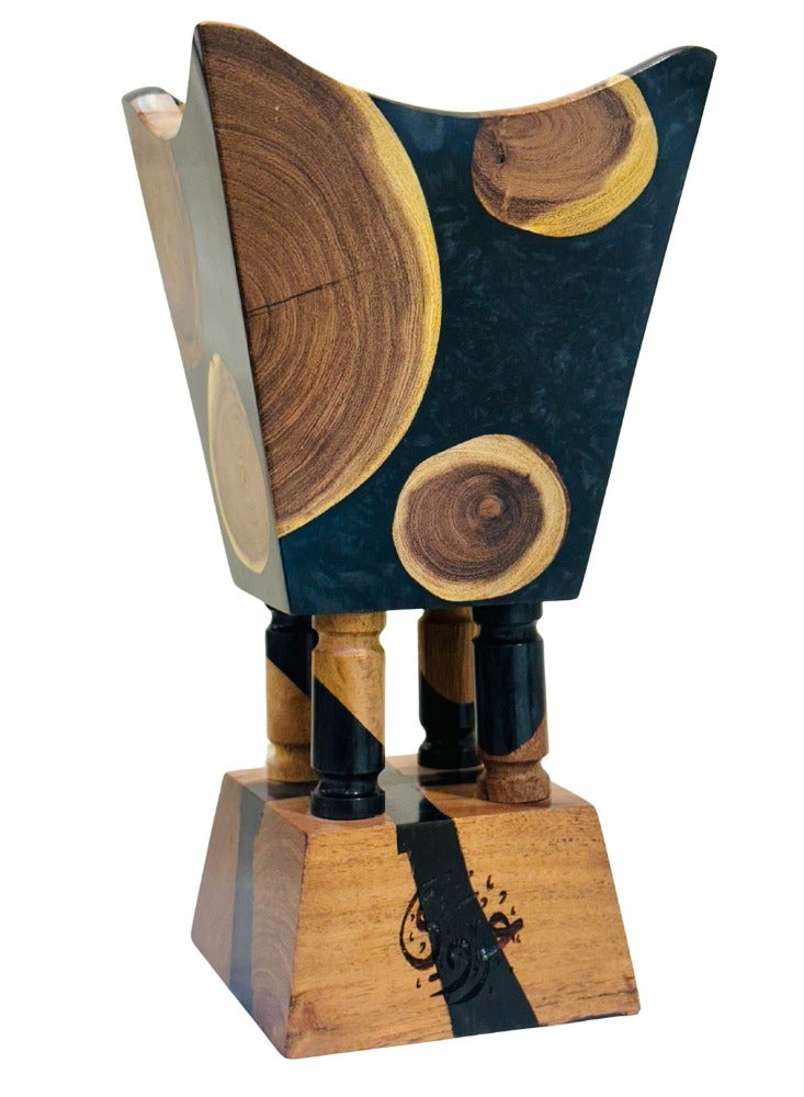 أودي "مبخرة فاخرة من العود الراتنجي والخشب الطبيعي – مبخرة يدوية سوداء بحجم 9 إنش للبخور والعود واللبان – مبخرة ديكورية راقية للمجالس، المنزل، المكتب والهدايا " - Image 5