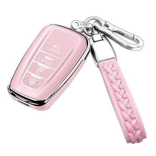 Autophone Compatible With Toyota Key Fob Cover with Keychain Soft TPU Key Shell CaseFor 20192025 Rav4 20192024 Camry 4 Runner 20202022 Highlander Corolla Prius CHR Avalon GT86Chalk Pink - Image 1