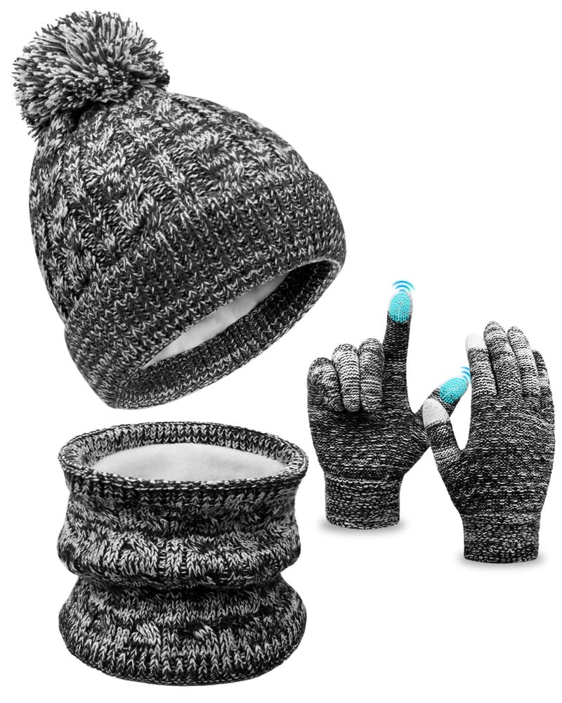 EAONE Kids Winter Hat Gloves Scarf Set, Toddler Children Girls Boys Beanie Hat Knitted Mittens & Neck Gaiter Warmer for Kids 3-10 - Image 1