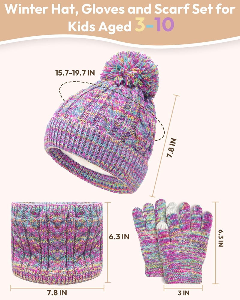 EAONE Kids Winter Hat Gloves Scarf Set, Toddler Children Girls Boys Beanie Hat Knitted Mittens & Neck Gaiter Warmer for Kids 3-10 - Image 5